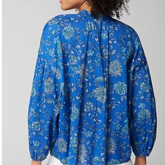 J. Jill Oversized Split-Neck Top in Royal Blue Thriving Jacobean Size S - Picture 11 of 11